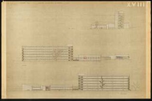 Studienarbeiten: Preisarbeit, Entwurf für Kraftwagenhof, Gaststätte, Ansichten, 1:200