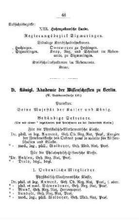 Königl. Akademie der Wissenschaften zu Berlin