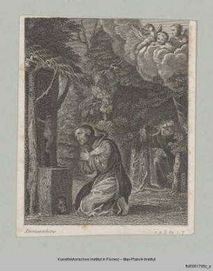 Der heilige Franz von Assisi betet das Kruzifix an