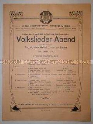 Programm des Freien Männerchors Dresden-Löbtau zu einem Volksliederabend