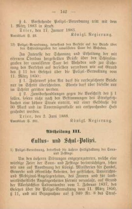 Abtheilung III. Cultus- und Schul-Polizei.