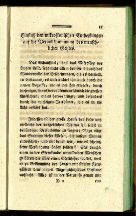 Einfluß der mikroskopischen Entdeckungen auf die Vervollkommung des menschlichen Geistes.