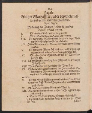 Ordnung der Fragen/ die in folgender Schrifft erkleret werden.