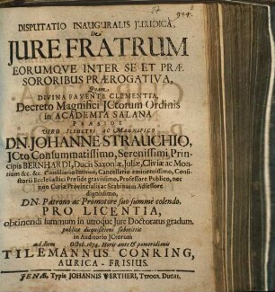 Disputatio Inauguralis Iuridica De Iure Fratrum Eorumque Inter Se Et Prae Sororibus Praerogativa