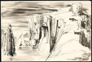 Zeichenübungen und Skizzen: Skizze der Steilküste auf Panarea (Insel vor Sizilien)