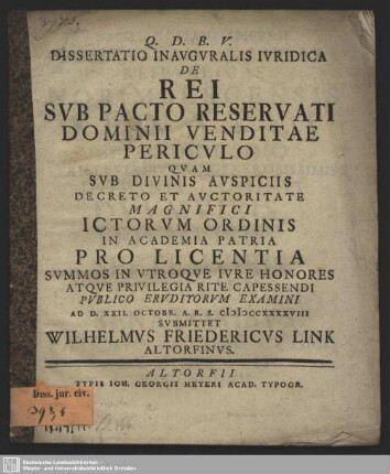 Dissertatio Inauguralis Iuridica De Rei Sub Pacto Reservati Dominii Venditae Periculo
