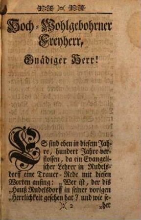 Zwo Predigten : welche bey Gelegenheit des grossen Wassers, das sich 1736, den 17. Julius zu Nacht in der Gegend um Landeshut ergossen, gehalten worden