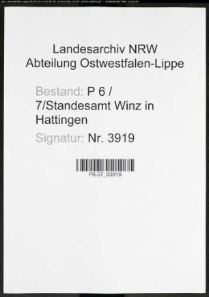 Sterberegister Standesamt Winz in Hattingen
