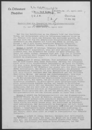 Blaufelden: Inspektionsbericht (nur Religionsunterricht) 1962