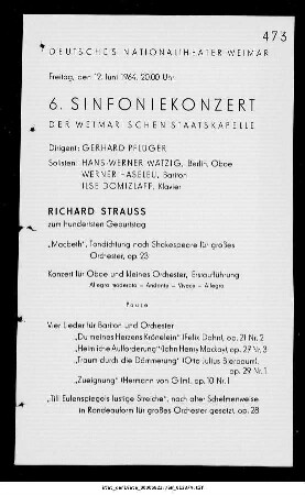 6. Sinfoniekonzert [...] Richard Strauss zum hundertsten Geburtstag