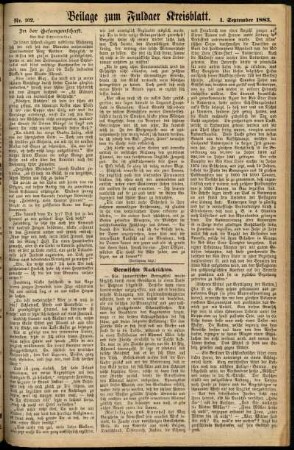 Zweite Ausgabe vom Samstag, den 01. September 1883.
