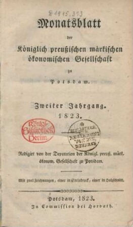 2.1823: Monatsblatt der Königlich preußischen märkischen ökonomischen Gesellschaft zu Potsdam