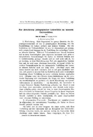 Zur Errichtung pädagogischer Lehrstühle an unseren Universitäten