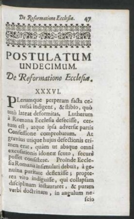 Postulatum Undecimum. De Reformatione Ecclesiae