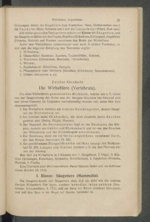 Zweiter Abschnitt. Die Wirbeltiere (Vertebrata).
