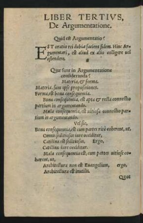 Liber Tertius, De Argumentatione.