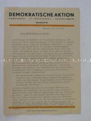 Presseinformation der Demokratischen Aktion zu einer geplanten NPD-Kundgebung in Dachau