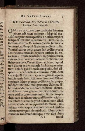 De Generatione Urinae. Caput Secundum.