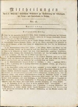 Mittheilungen. Nro. 16. April 1823.