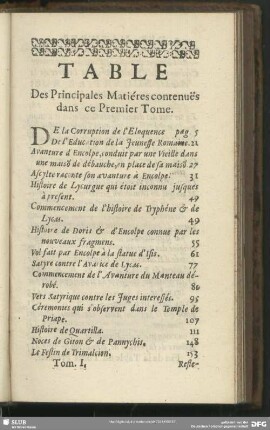 Table Des Principales Matiéres contenues dans ce Premier Tome