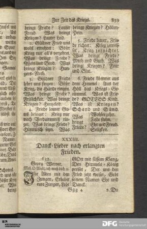 XXXIII. Danck-Lieder nach erlangten Frieden.