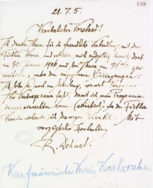 Brief an den Kaufmännischen Verein
