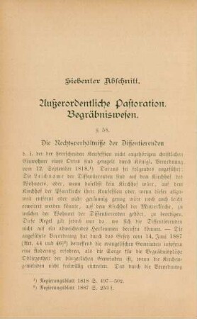 Siebenter Abschnitt. Außerordentliche Pastoration. Begräbniswesen