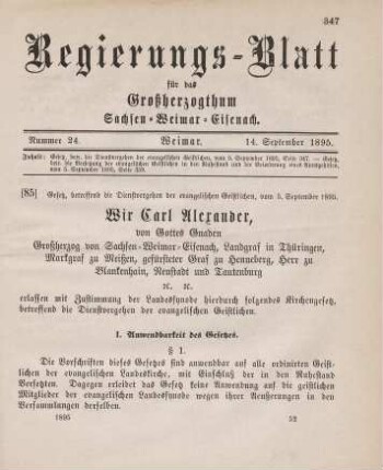 85. Gesetz, betreffend die Dienstvergehen der evangelischen Geistlichen