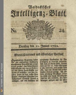 No. 24, Dienstag den 11. Junius 1782