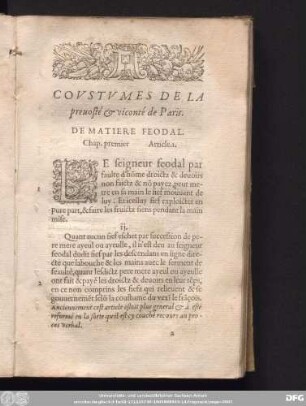 De Matiere Feodal. Cap. premier