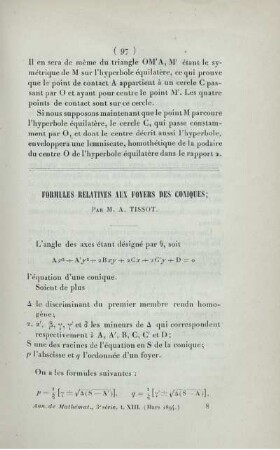 Formules relatives aux foyers des coniques.