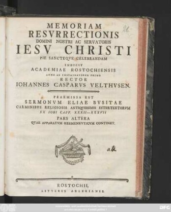 Ps. 2: Qvae Apparatvm Hermenevticvm Continet : [P. P. Rostochii D. III Aprili MDCCXC.]