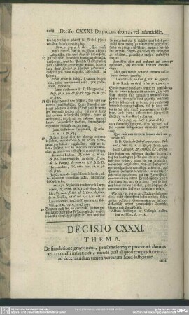 Decisio CXXXI. De simultatione graviditatis, praesumtioneque procurati abortus, vel commissi infanticidii, exinde post aliquod tempus suborta, ad decernendam tamen torturam haud sufficiente