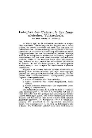 Lehrplan der Unterstufe der französische Volksschule