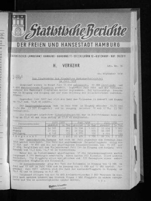 Der Flugverkehr des Flughafens Hamburg-Fuhlsbüttel im Juli 1958 : Lfd. Nr. 39