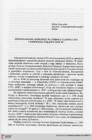 3: Jednonawowe kościoły na Podolu z końca XVI i pierwszej połowy XVII w.