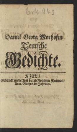 Daniel Georg Morhofen Teutsche Gedichte