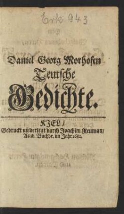 Daniel Georg Morhofen Teutsche Gedichte