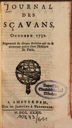 Journal des sçavans. 1732, [4]. Oct. - Déc.