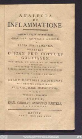 Analecta De Inflammatione