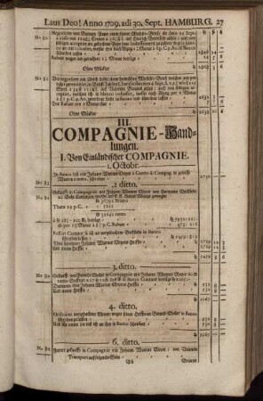 III. Compagnie-Handlungen. I. Von Einländischer Compagnie