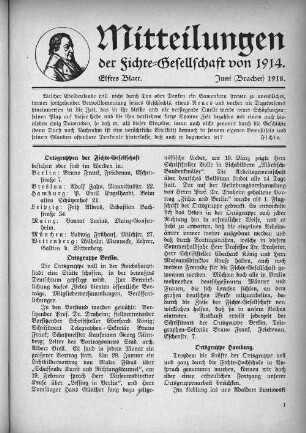 Mitteilungen der Fichte-Gesellschaft von 1914. Erstes Blatt. Juni (Brachet) 1918.