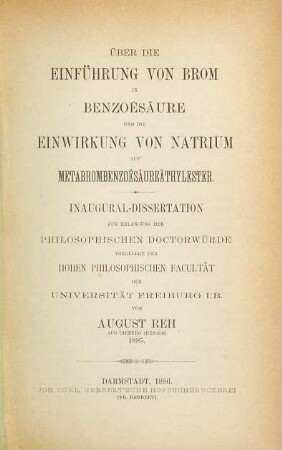 Über die Einführung von Brom in Benzoesäure und die Einwirkung von Natrium auf Metabrombenzoesäureäthylester