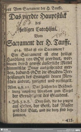 Das vierdte Hauptstück des heiligen Catechismi. Vom Sacrament der H. Tauffe