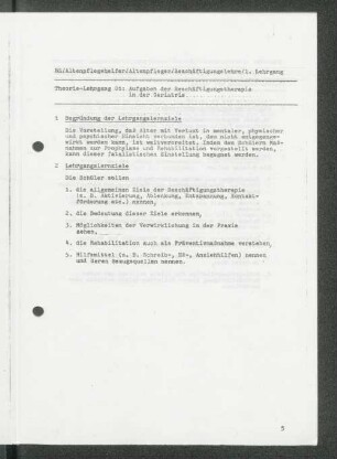 Theorie-Lehrgang 01: Aufgaben der Beschäftigungstherapie in der Geriatrie