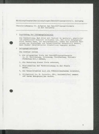 Theorie-Lehrgang 01: Aufgaben der Beschäftigungstherapie in der Geriatrie