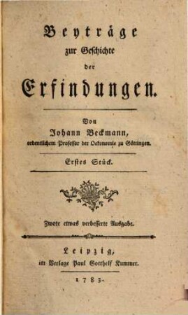 Beyträge zur Geschichte der Erfindungen, 1