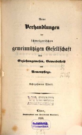 Verhandlungen der Schweizerischen Gemeinnützigen Gesellschaft. 31. 1850