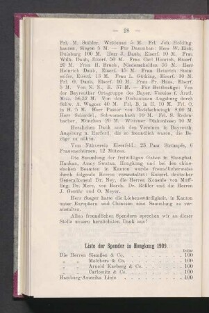 Liste der Spender in Hongkong 1909