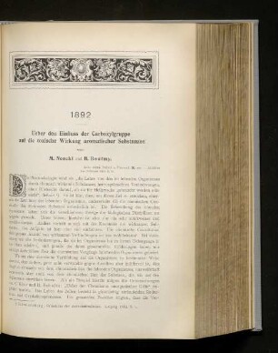 1892. Ueber den Einfluss der Carboxylgruppe auf die toxische Wirkung aromatischer substanzen.